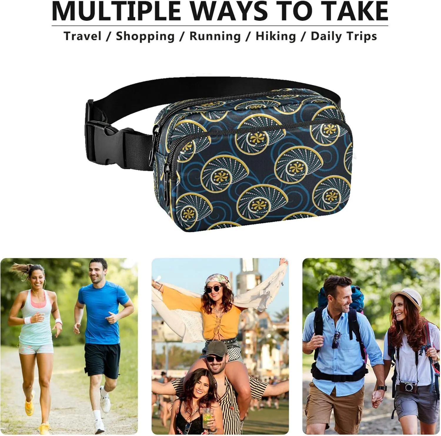 Exnundod Fanny Packs Abstract Snail Pattern Running Waist Pack Women Crossbody Bags Waterproof Men Fanny Pack