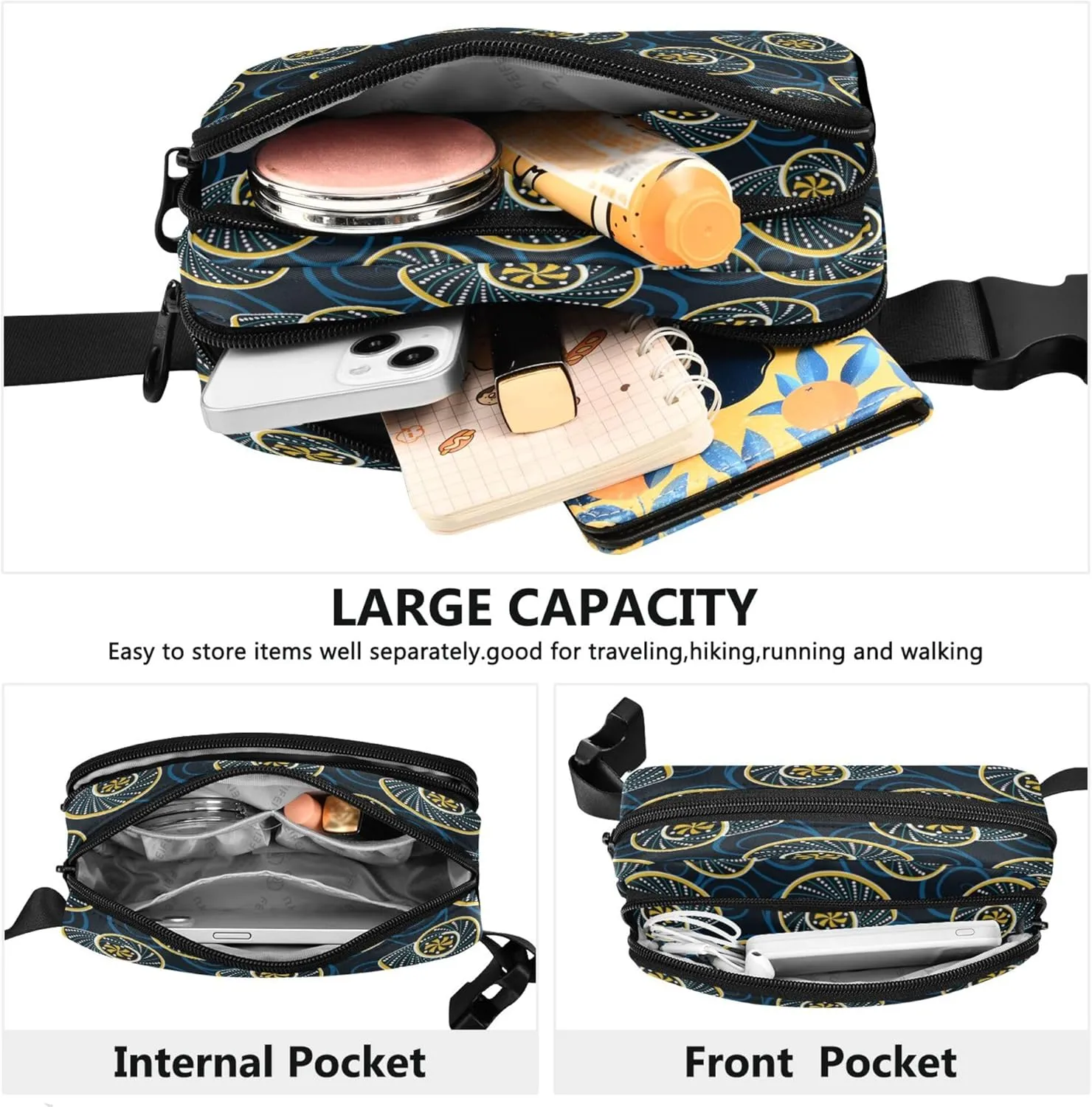 Exnundod Fanny Packs Abstract Snail Pattern Running Waist Pack Women Crossbody Bags Waterproof Men Fanny Pack