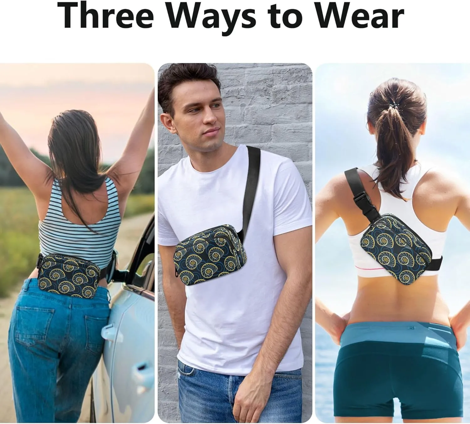 Exnundod Fanny Packs Abstract Snail Pattern Running Waist Pack Women Crossbody Bags Waterproof Men Fanny Pack