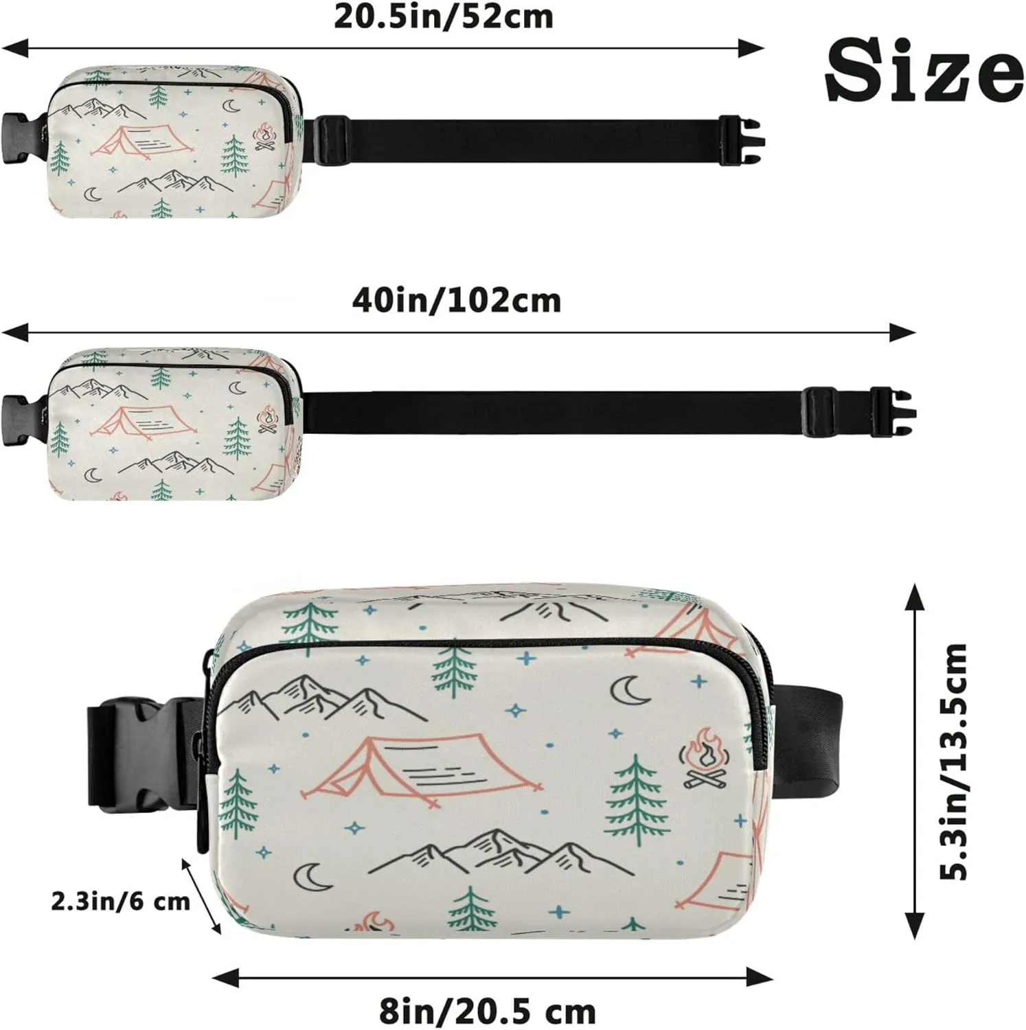 Exnundod Fanny Packs Camping Elements Tents Running Waist Pack Campfires Mountains Women Crossbody Bags Waterproof Men Fanny Pack