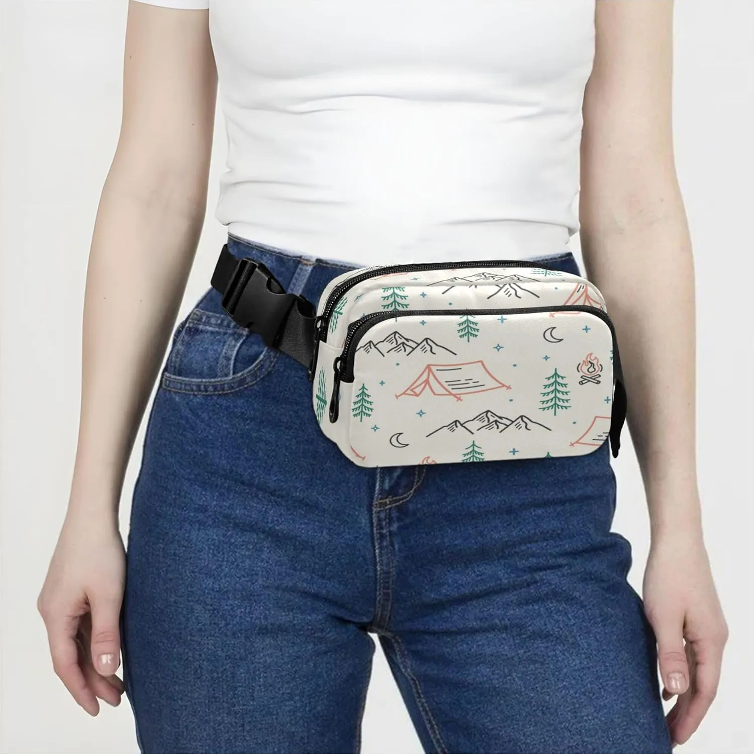 Exnundod Fanny Packs Camping Elements Tents Running Waist Pack Campfires Mountains Women Crossbody Bags Waterproof Men Fanny Pack