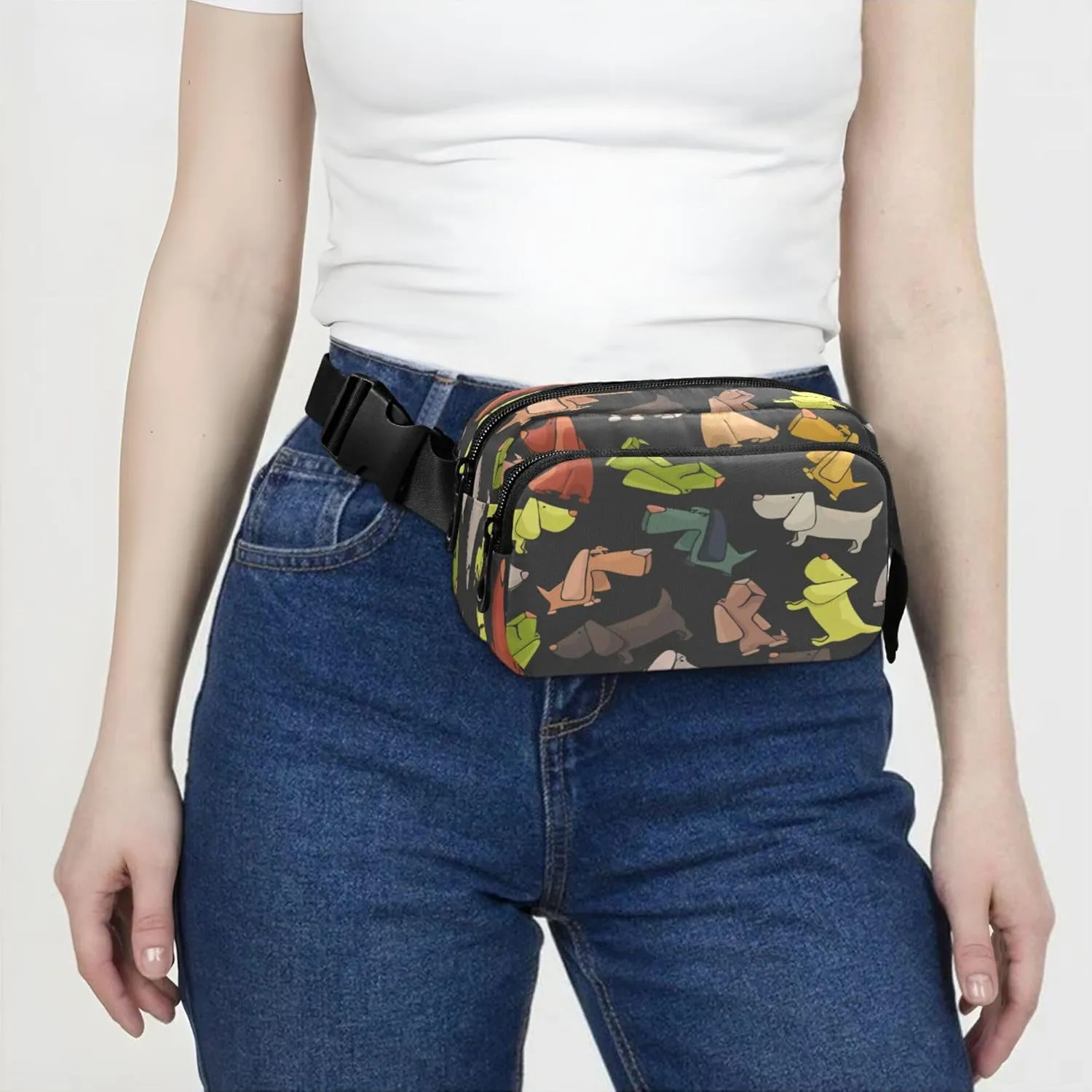 Exnundod Fanny Packs Cartoon Differents Dogs Running Waist Pack Women Crossbody Bags Waterproof Men Fanny Pack