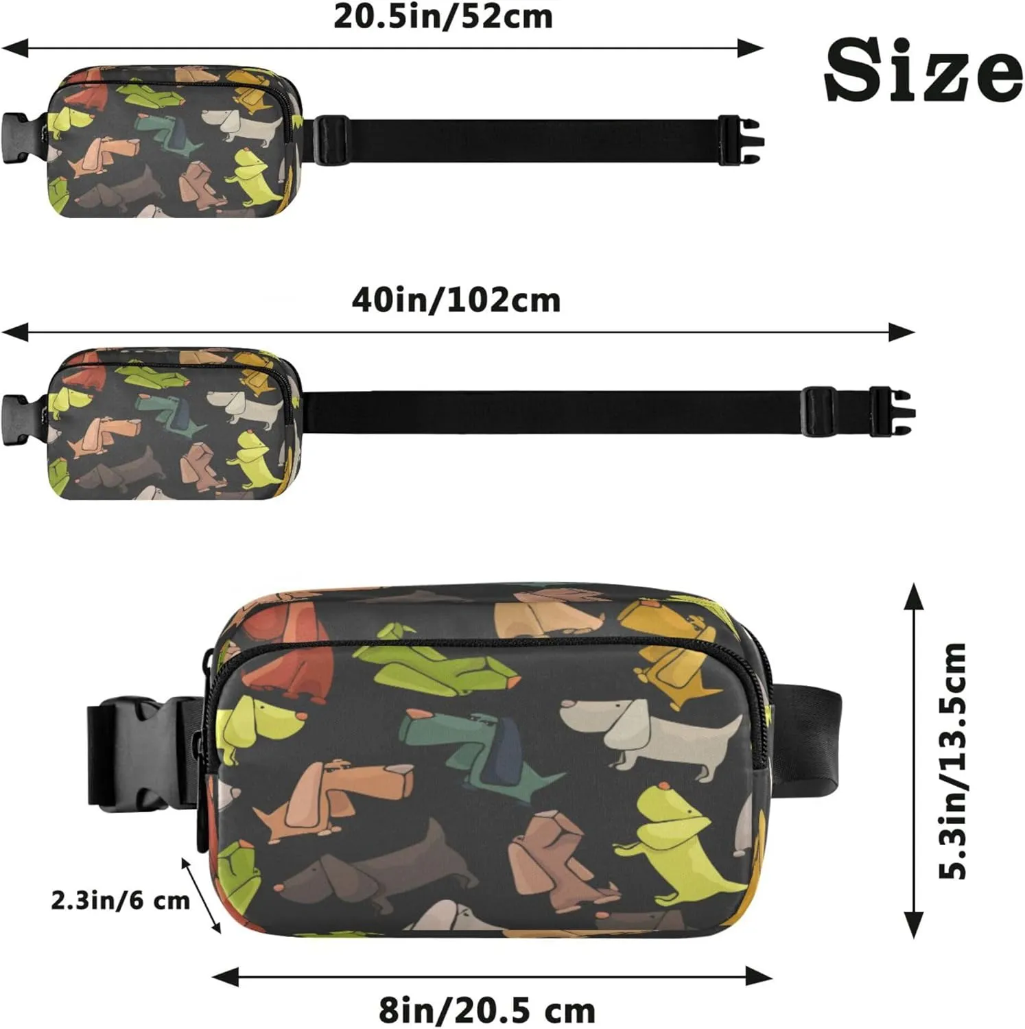 Exnundod Fanny Packs Cartoon Differents Dogs Running Waist Pack Women Crossbody Bags Waterproof Men Fanny Pack