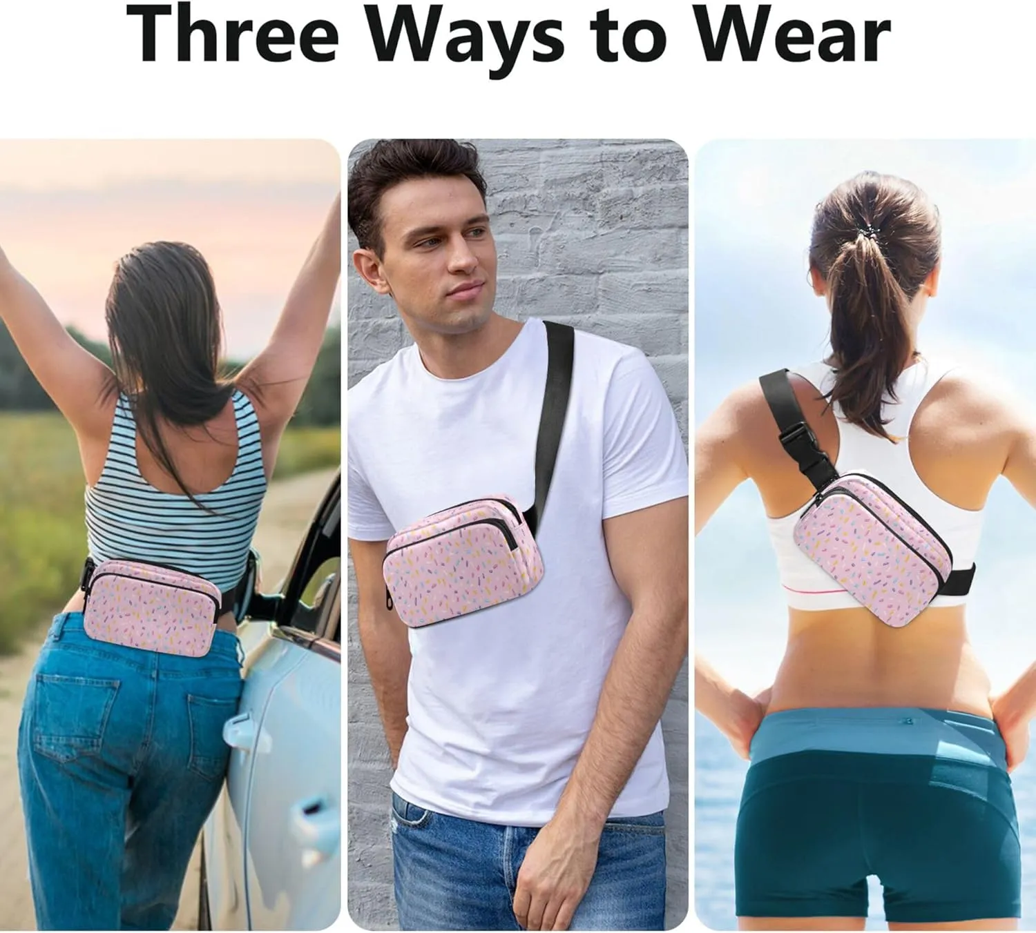 Exnundod Fanny Packs Colorful Crushed Sugar Running Waist Pack Women Crossbody Bags Waterproof Men Fanny Pack