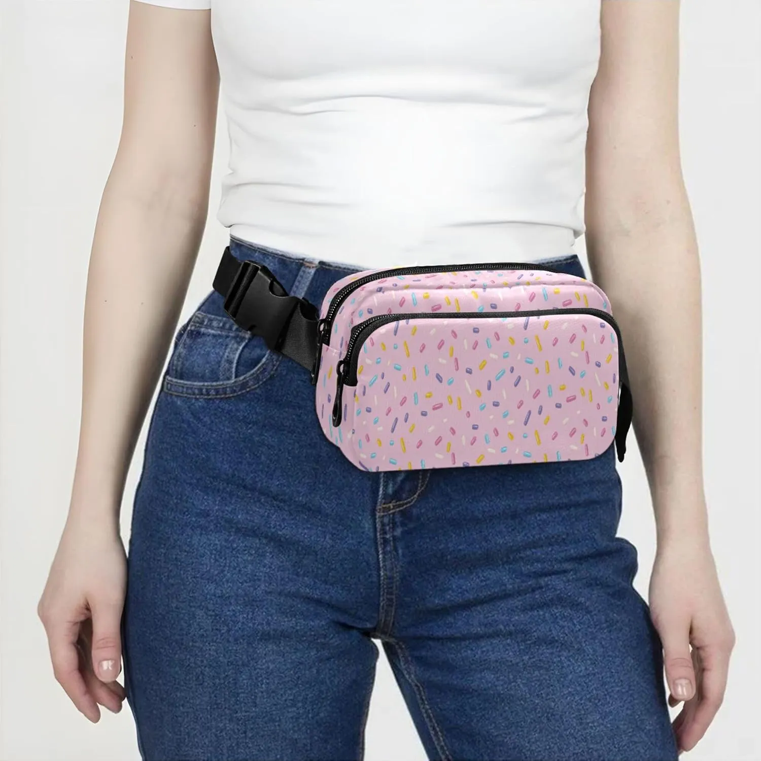 Exnundod Fanny Packs Colorful Crushed Sugar Running Waist Pack Women Crossbody Bags Waterproof Men Fanny Pack