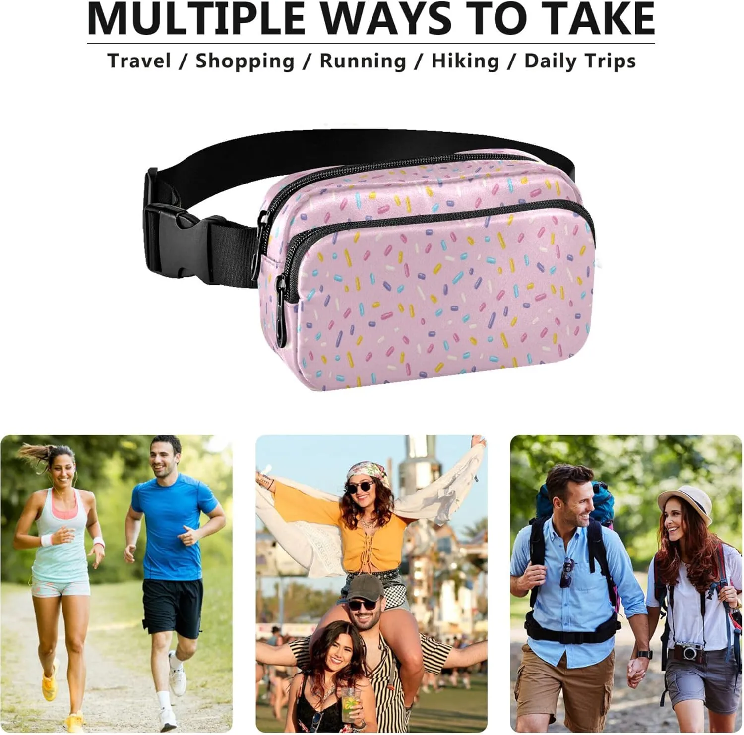 Exnundod Fanny Packs Colorful Crushed Sugar Running Waist Pack Women Crossbody Bags Waterproof Men Fanny Pack
