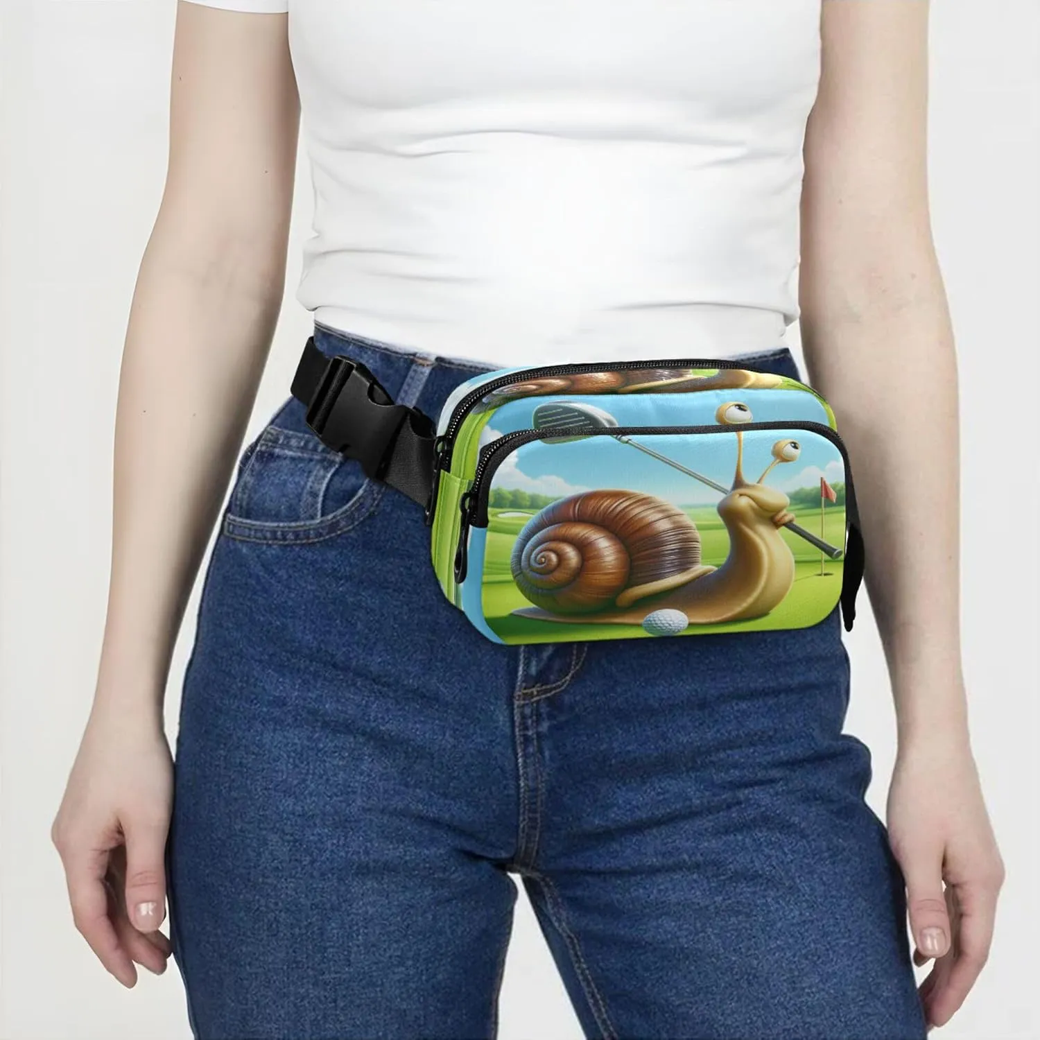 Exnundod Fanny Packs Funny Snail Swinging Golf Running Waist Pack Women Crossbody Bags Waterproof Men Fanny Pack