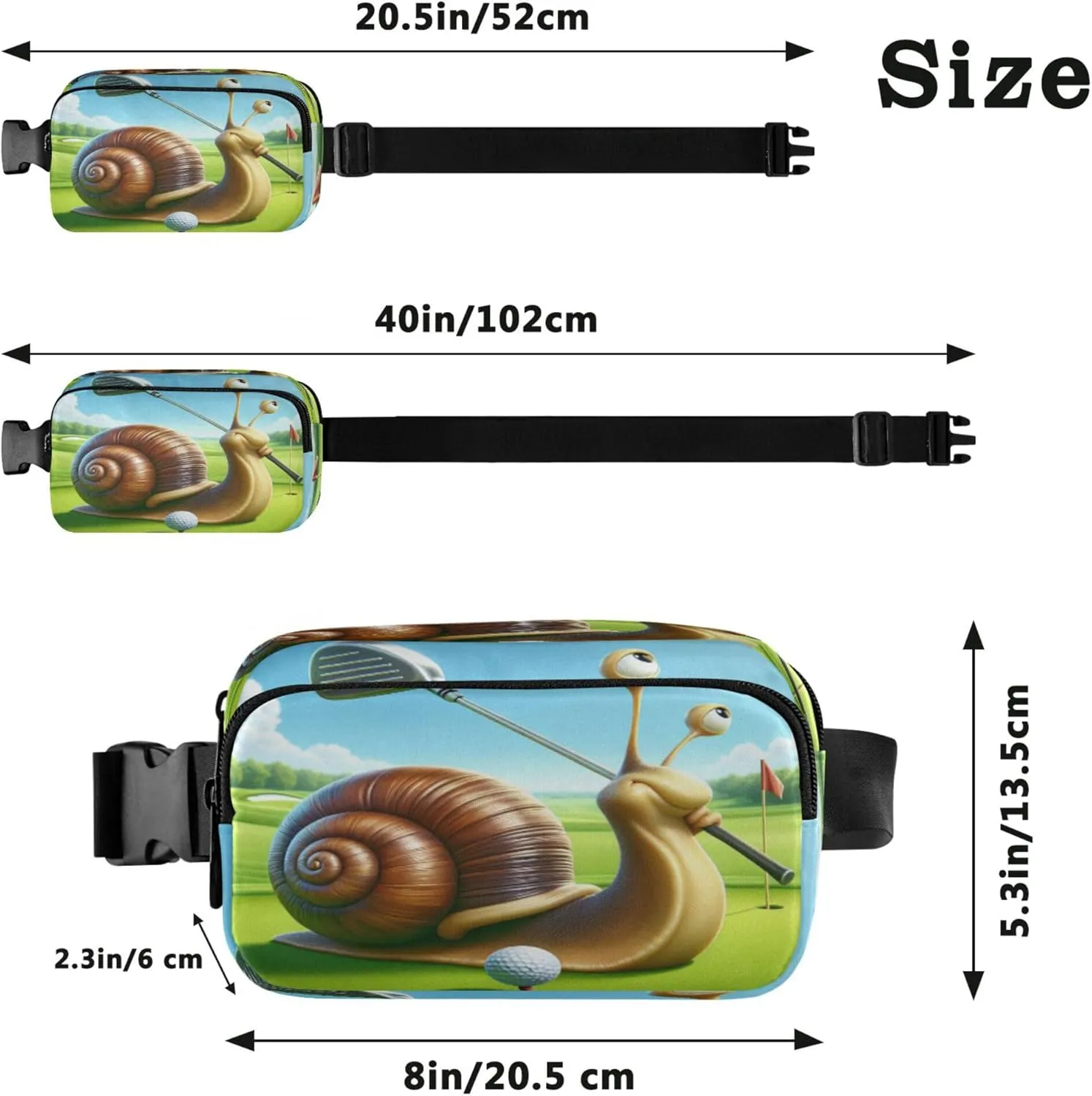 Exnundod Fanny Packs Funny Snail Swinging Golf Running Waist Pack Women Crossbody Bags Waterproof Men Fanny Pack