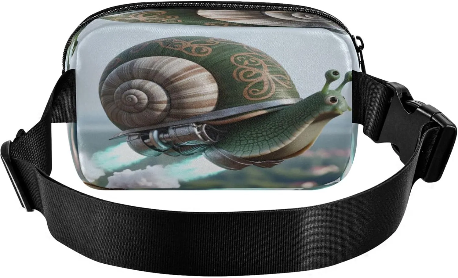 Exnundod Fanny Packs Funny Snail with Jetpack Running Waist Pack Women Crossbody Bags Waterproof Men Fanny Pack
