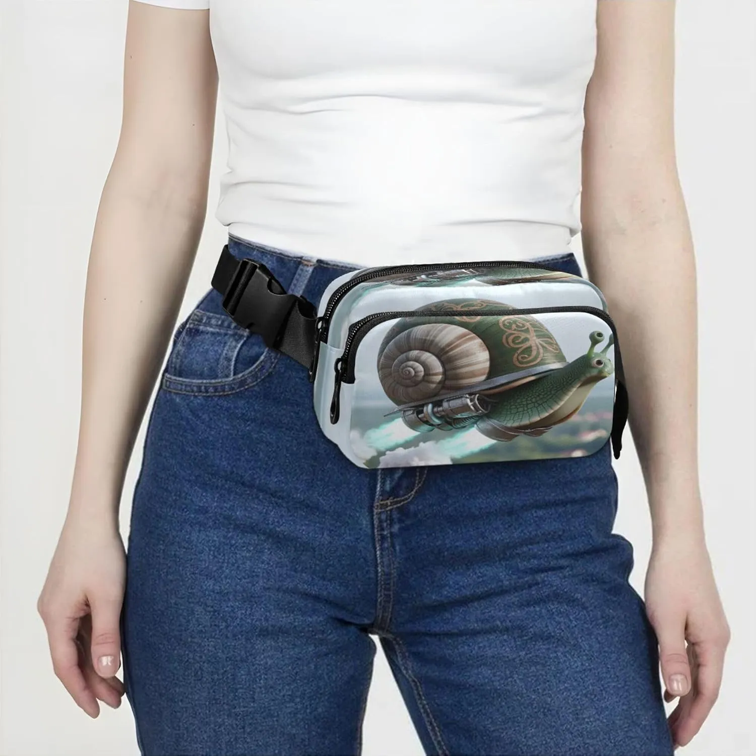 Exnundod Fanny Packs Funny Snail with Jetpack Running Waist Pack Women Crossbody Bags Waterproof Men Fanny Pack