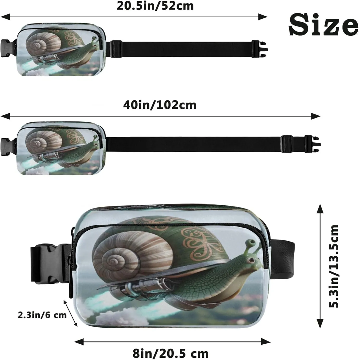 Exnundod Fanny Packs Funny Snail with Jetpack Running Waist Pack Women Crossbody Bags Waterproof Men Fanny Pack