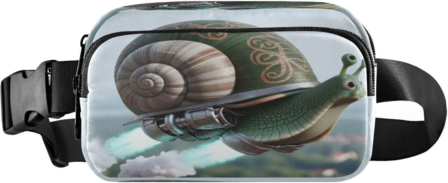 Exnundod Fanny Packs Funny Snail with Jetpack Running Waist Pack Women Crossbody Bags Waterproof Men Fanny Pack
