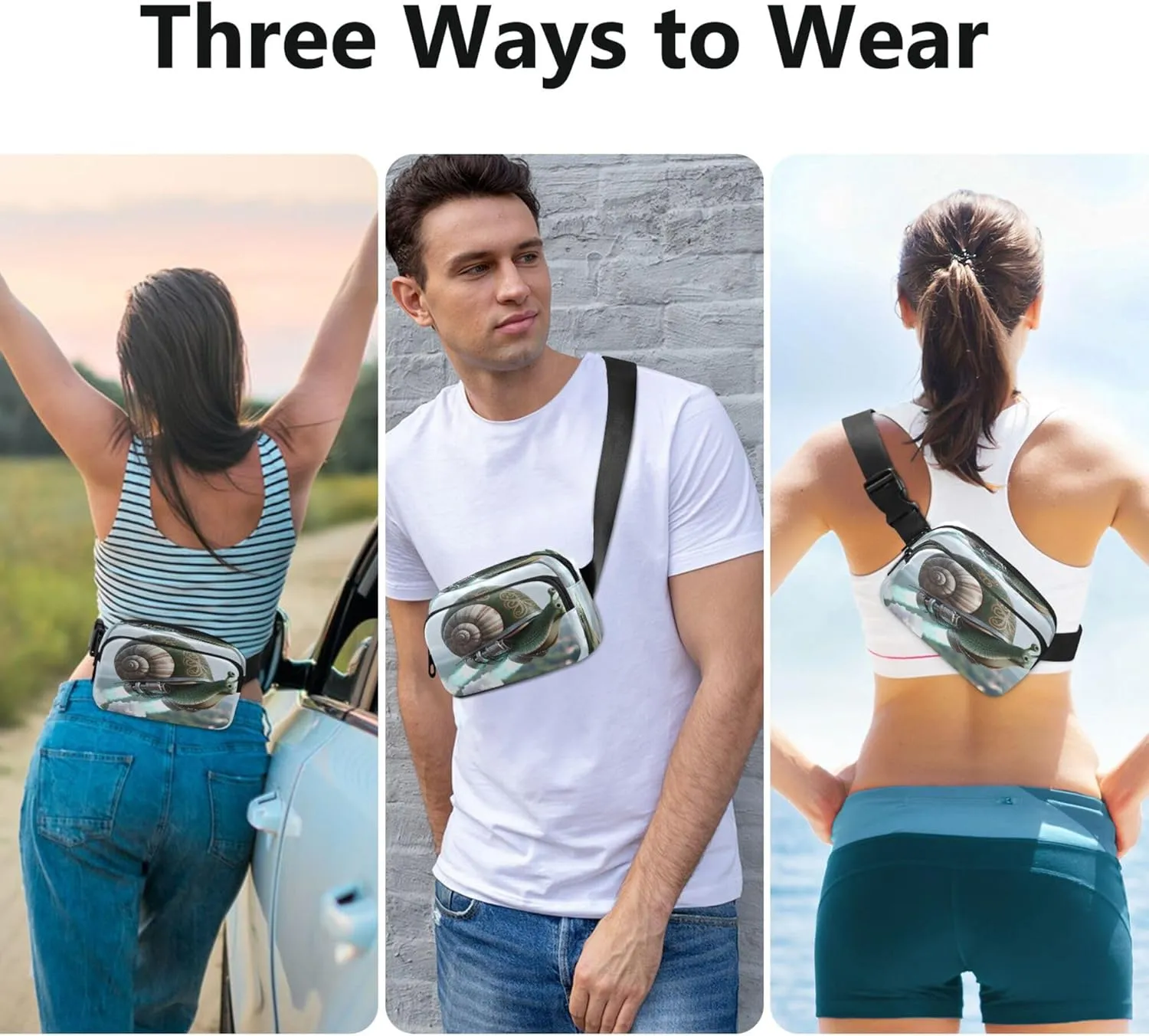 Exnundod Fanny Packs Funny Snail with Jetpack Running Waist Pack Women Crossbody Bags Waterproof Men Fanny Pack