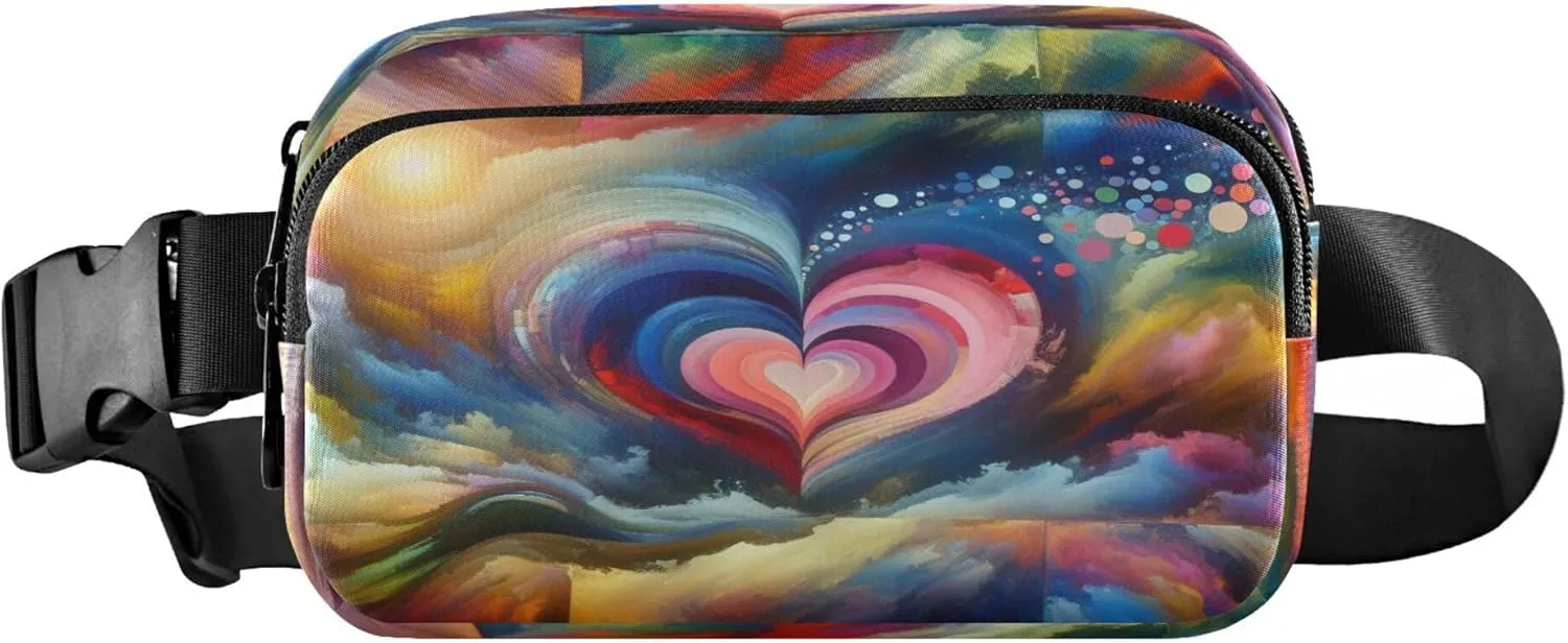 Exnundod Fanny Packs Oil Painting Heart Colorful Running Waist Pack Women Crossbody Bags Waterproof Men Fanny Pack for Boys Girls