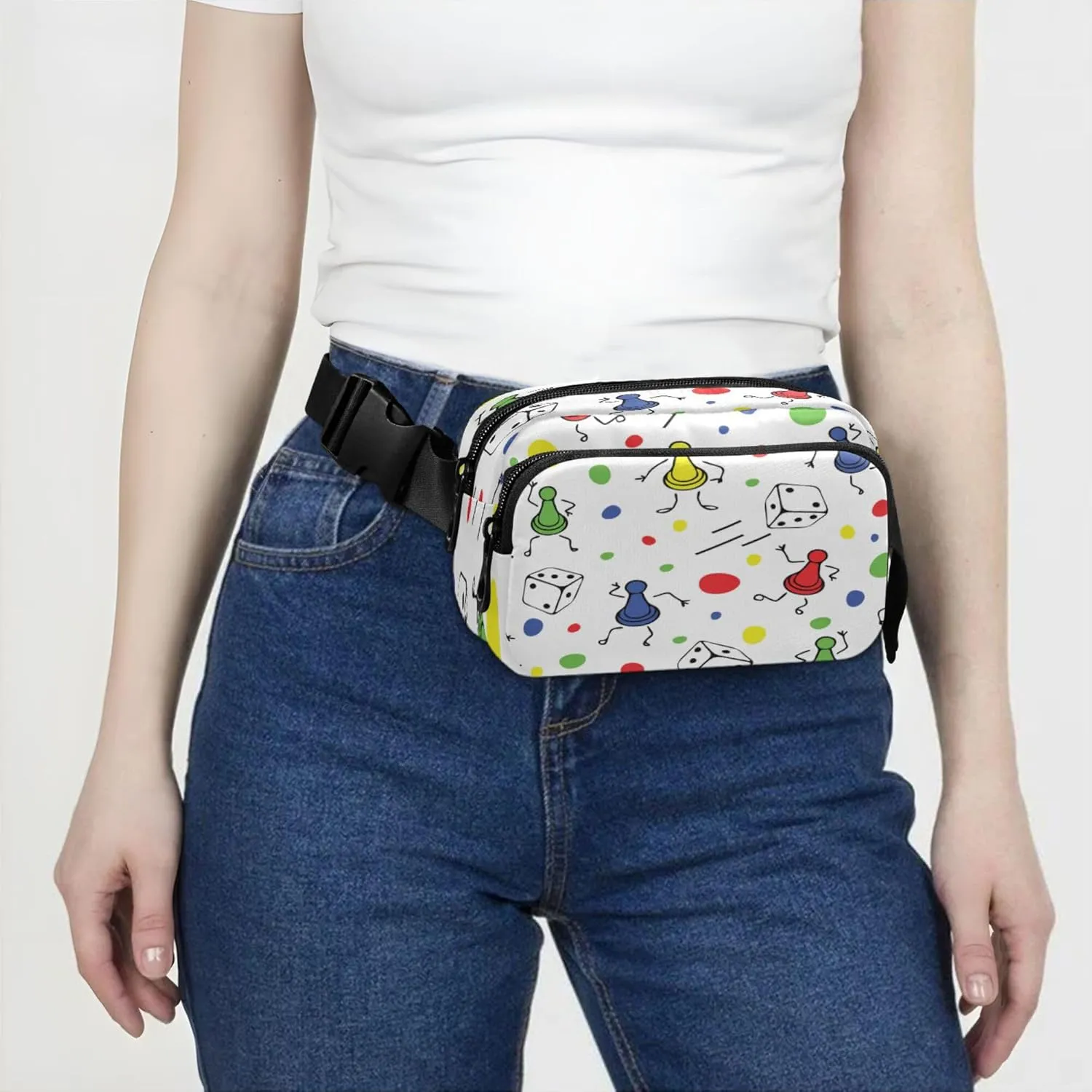 Exnundod Fanny Packs Seamless Board Game Dice Running Waist Pack Women Crossbody Bags Waterproof Men Fanny Pack
