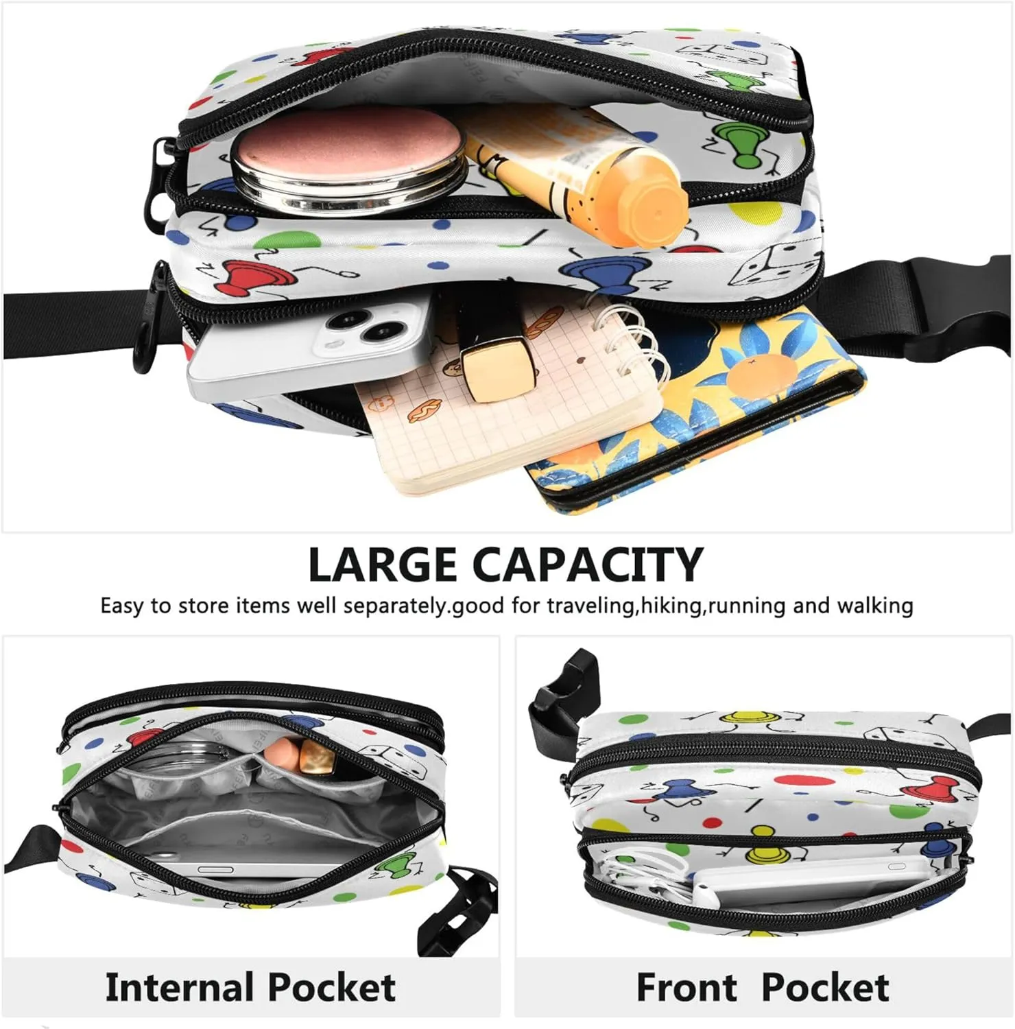 Exnundod Fanny Packs Seamless Board Game Dice Running Waist Pack Women Crossbody Bags Waterproof Men Fanny Pack