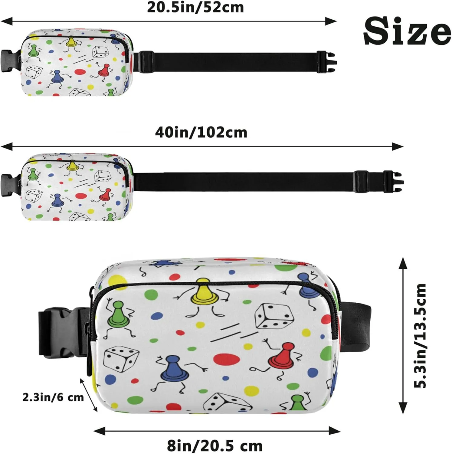 Exnundod Fanny Packs Seamless Board Game Dice Running Waist Pack Women Crossbody Bags Waterproof Men Fanny Pack