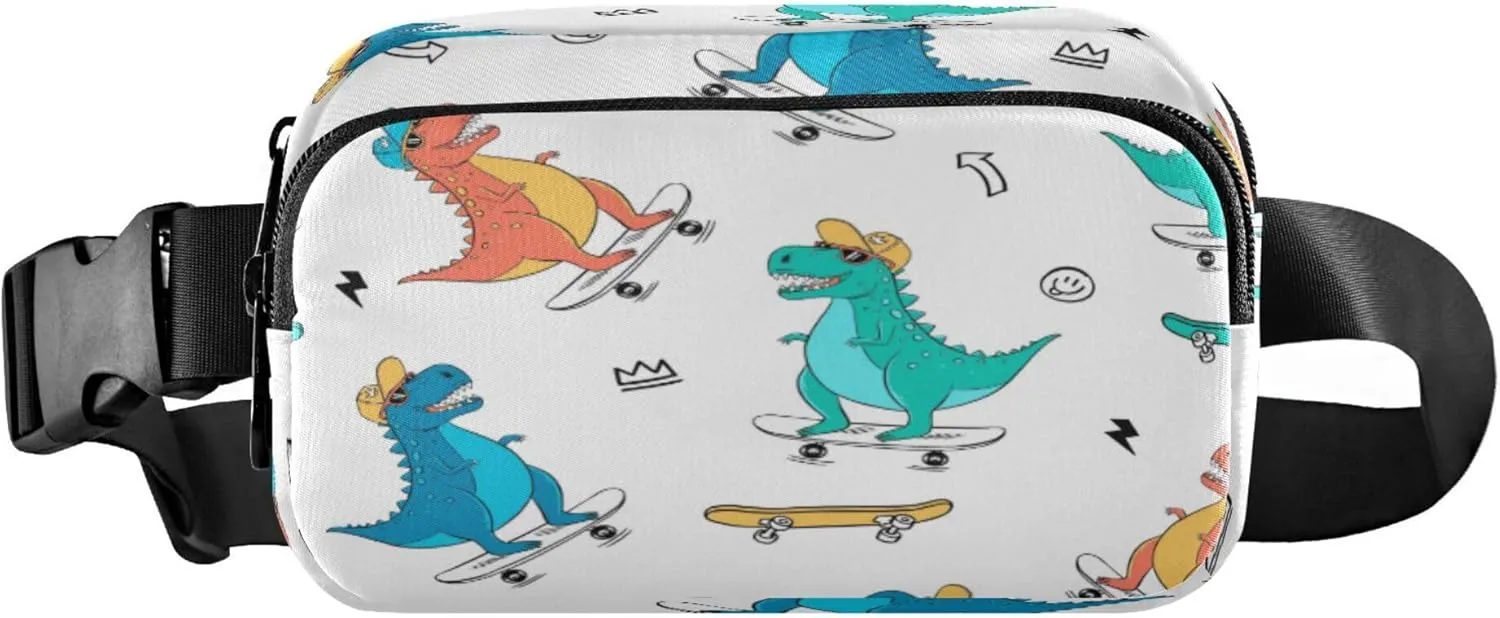 Exnundod Fanny Packs Skater Dinosaurs Pattern Running Waist Pack Women Crossbody Bags Waterproof Men Fanny Pack