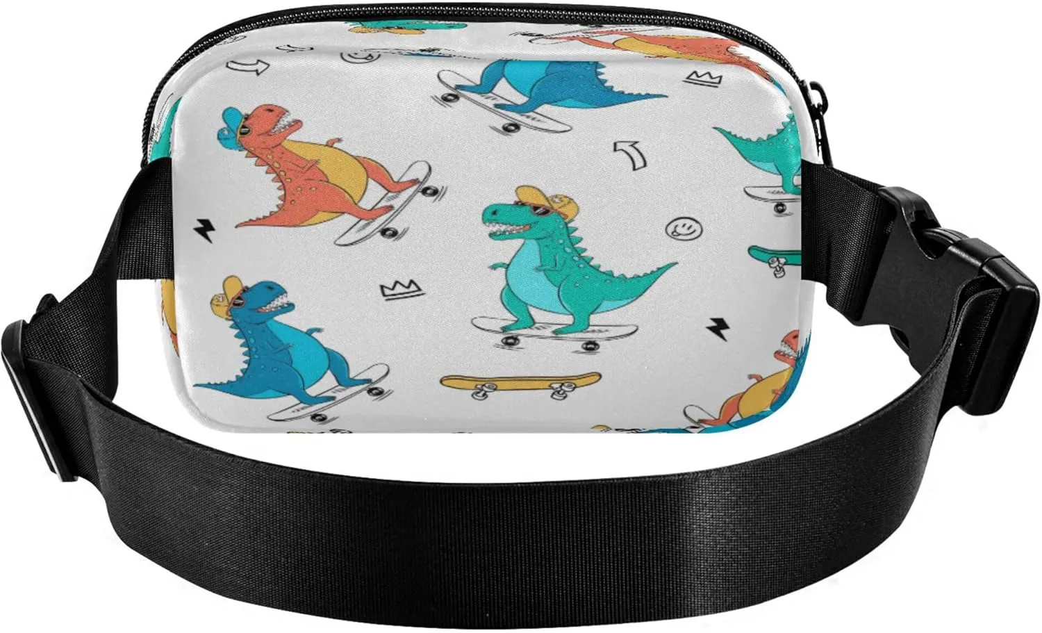 Exnundod Fanny Packs Skater Dinosaurs Pattern Running Waist Pack Women Crossbody Bags Waterproof Men Fanny Pack