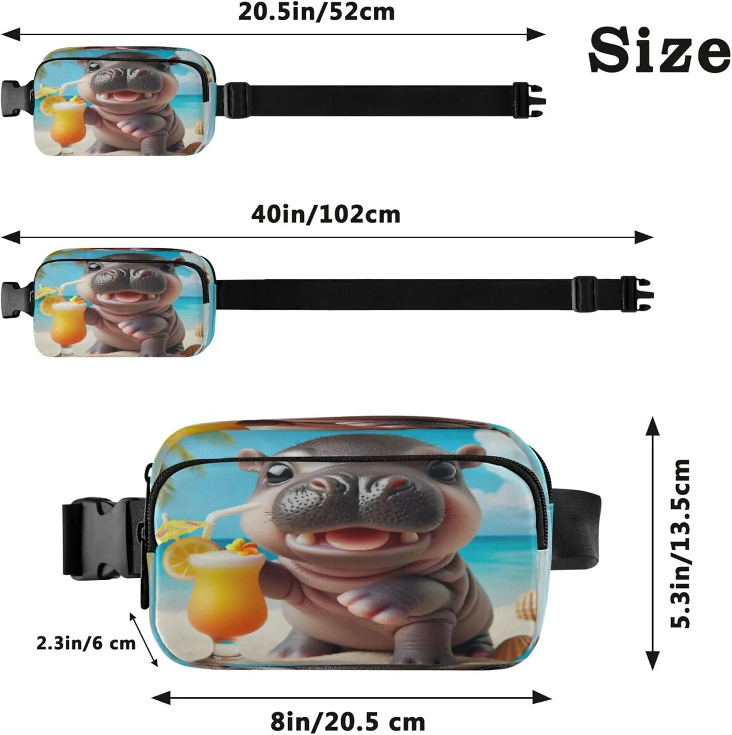 Exnundod Fanny Packs Summer Beach Hippo Running Waist Pack Tropical Women Crossbody Bags Waterproof Men Fanny Pack