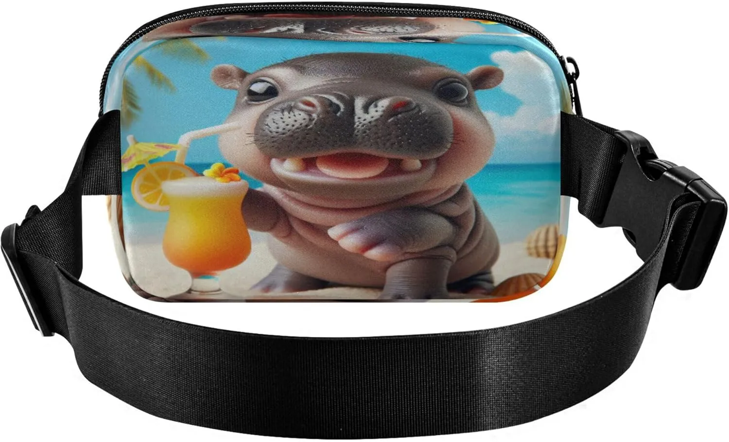 Exnundod Fanny Packs Summer Beach Hippo Running Waist Pack Tropical Women Crossbody Bags Waterproof Men Fanny Pack