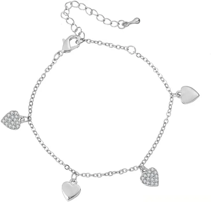 Fashion Beads Anklets Women Crystal Lovely Heart Ankle Bracelet Color Gold Beach Foot Jewelry (Style 1-Rose Gold- )