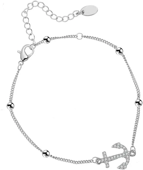 Fashion Crystal Beads Anklets Gold Color plated Ankle Chain Bracelet Fashion Beach Foot Jewelry (Style 1-Silver-)