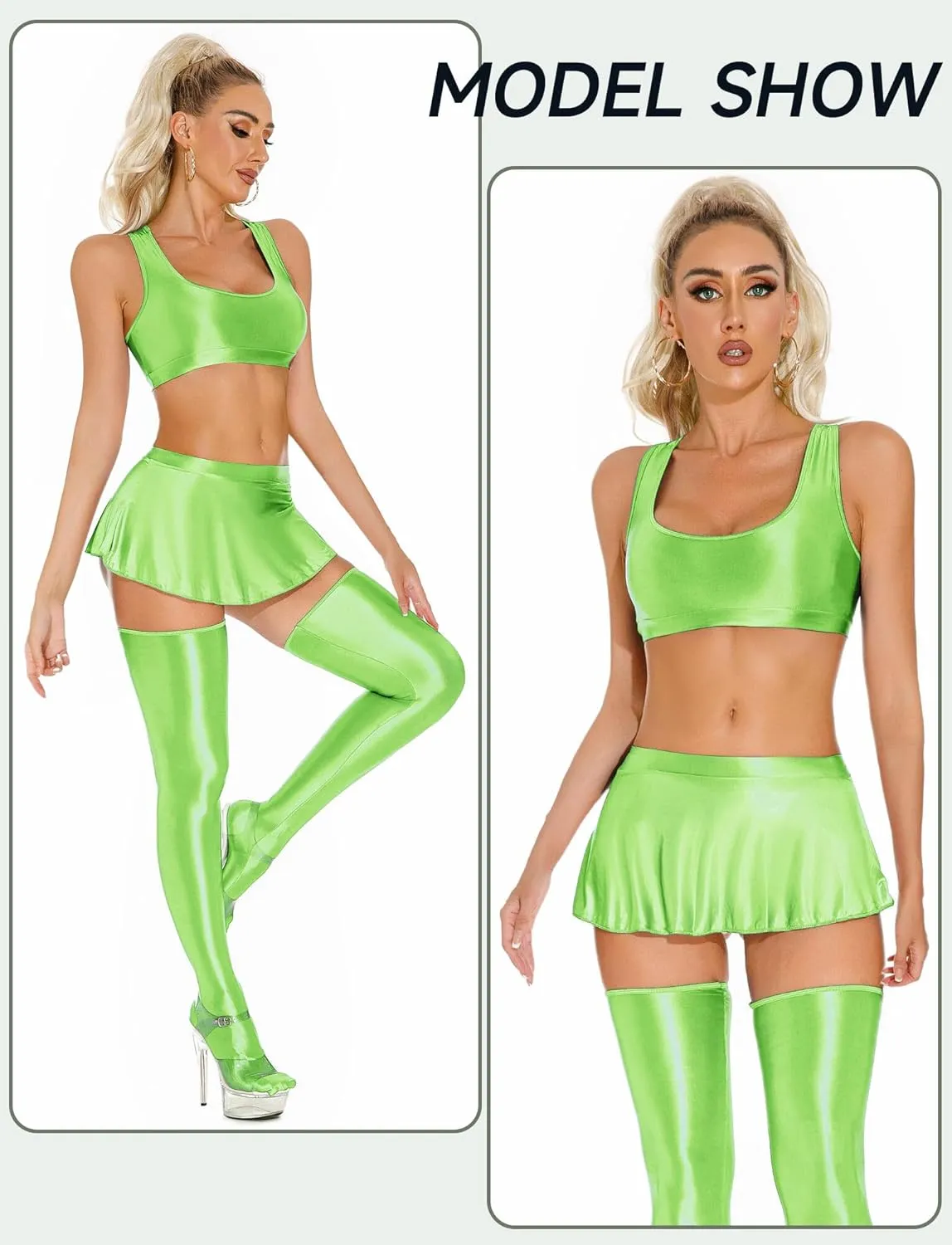 FEOYA Womens Glossy Bras Oil Shiny Crop Tank Top Merallic Deep U Vest Tops for Club Party Cosplay
