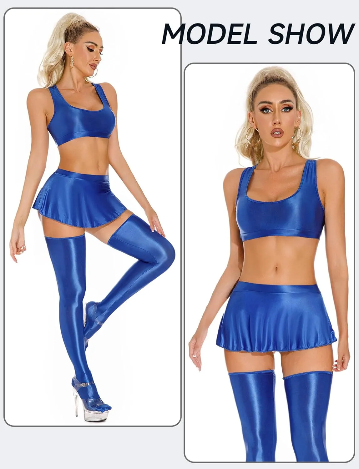 FEOYA Womens Glossy Bras Oil Shiny Crop Tank Top Merallic Deep U Vest Tops for Club Party Cosplay