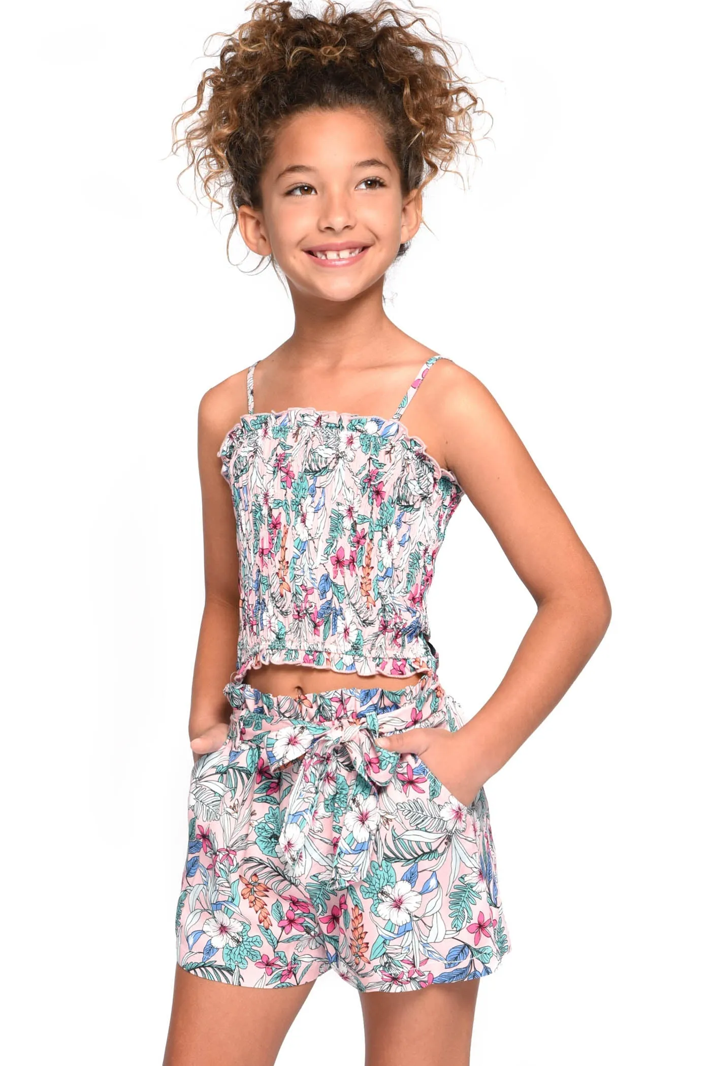 Floral Print Smocked Crop Cami Top