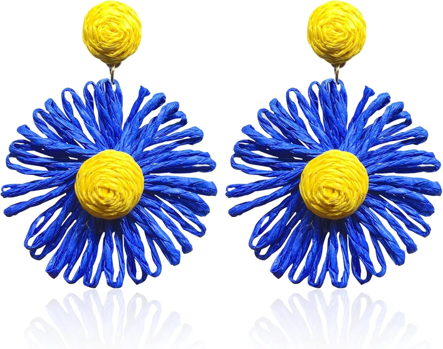 Flower Earrings Boho Raffia Straw Sunflower Earrings Bohemian Rattan Flower Drop Dangle Earrings for Women Girls Handmade Summer Tropical Beach Vacation Jewelry Gifts