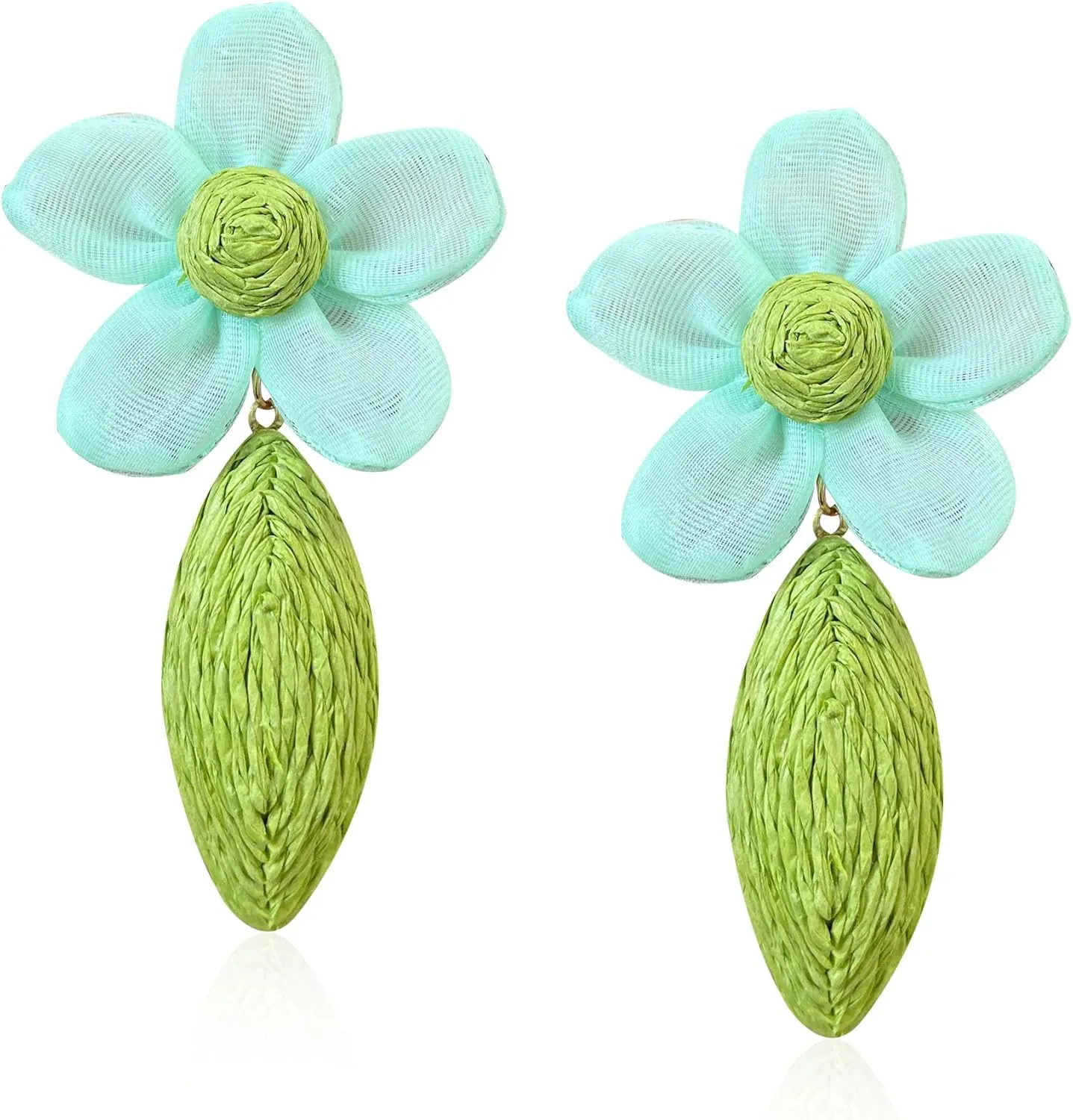 Flower Rattan Earrings for Women Statement Boho Raffia Straw Wrapped Flower Drop Dangle Earrings Summer Tropical Beach