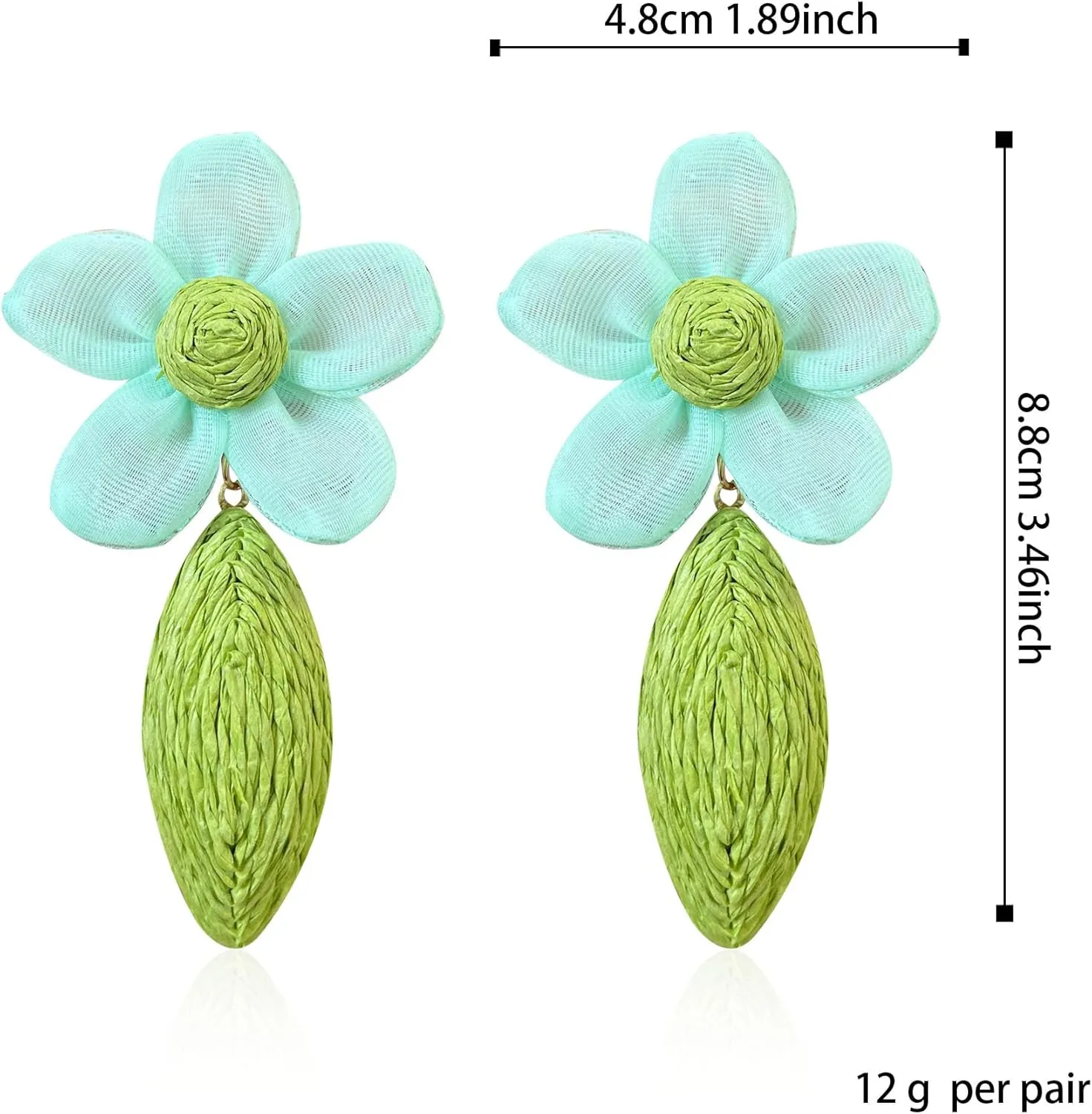 Flower Rattan Earrings for Women Statement Boho Raffia Straw Wrapped Flower Drop Dangle Earrings Summer Tropical Beach