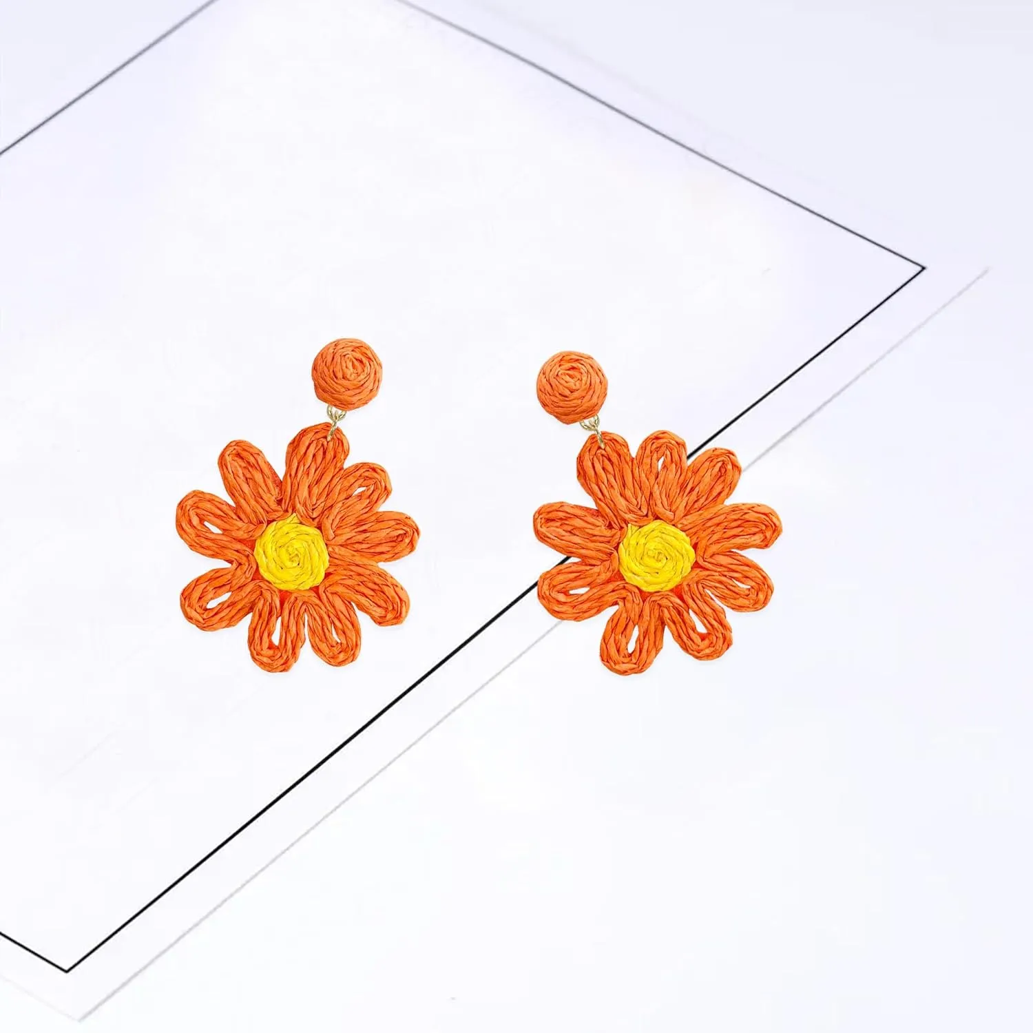 Flower Rattan Earrings Summer Boho Raffia Sunflower Dangle Earrings for Women Lightweight Straw Statement