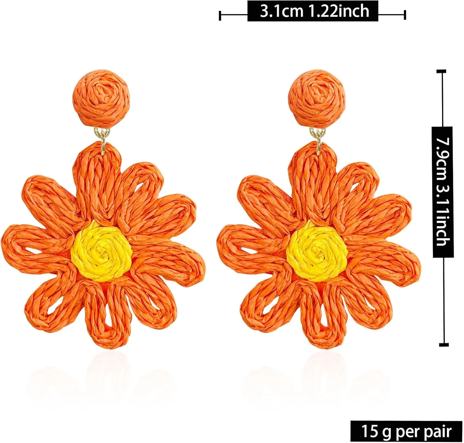 Flower Rattan Earrings Summer Boho Raffia Sunflower Dangle Earrings for Women Lightweight Straw Statement