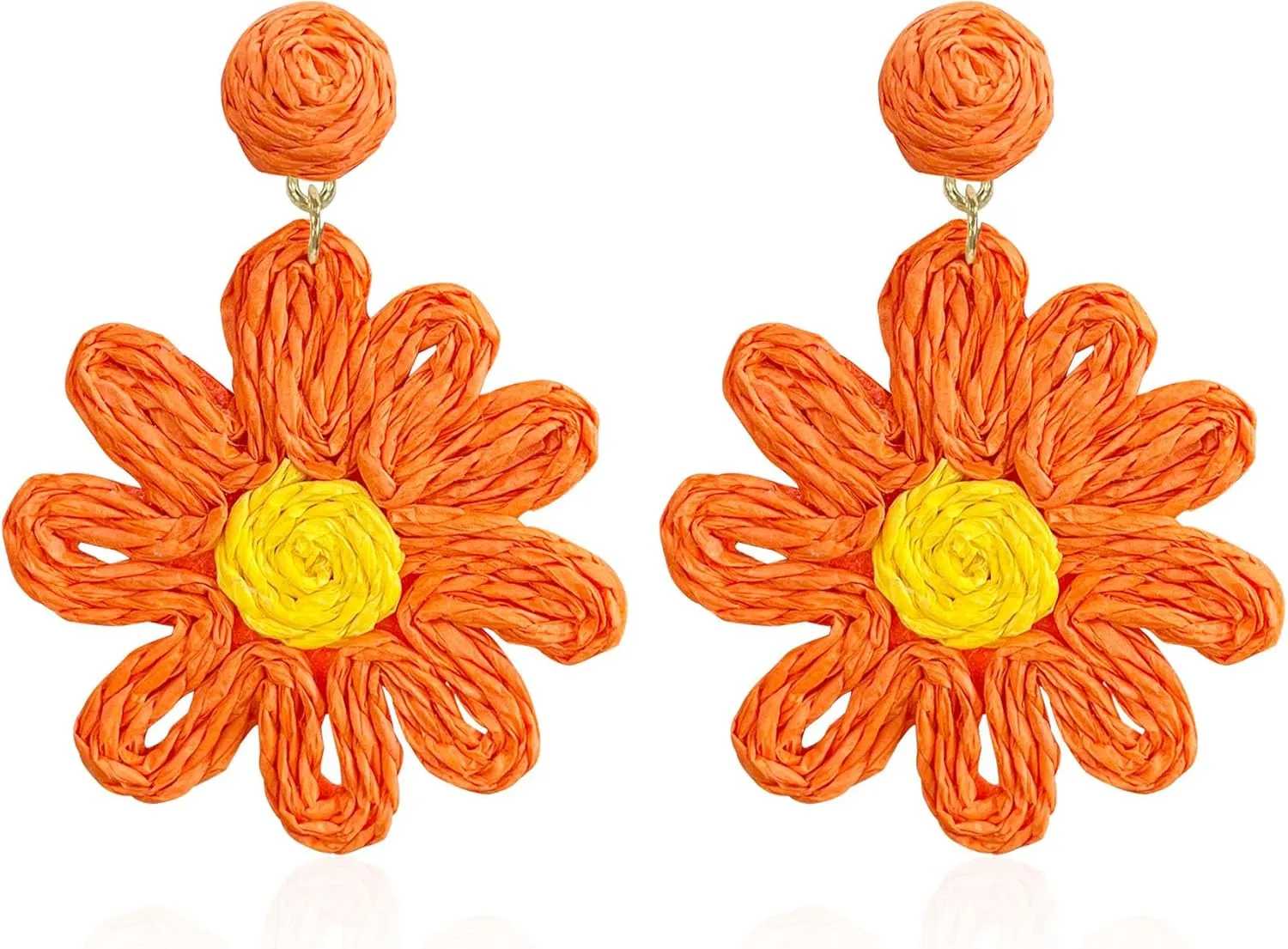 Flower Rattan Earrings Summer Boho Raffia Sunflower Dangle Earrings for Women Lightweight Straw Statement