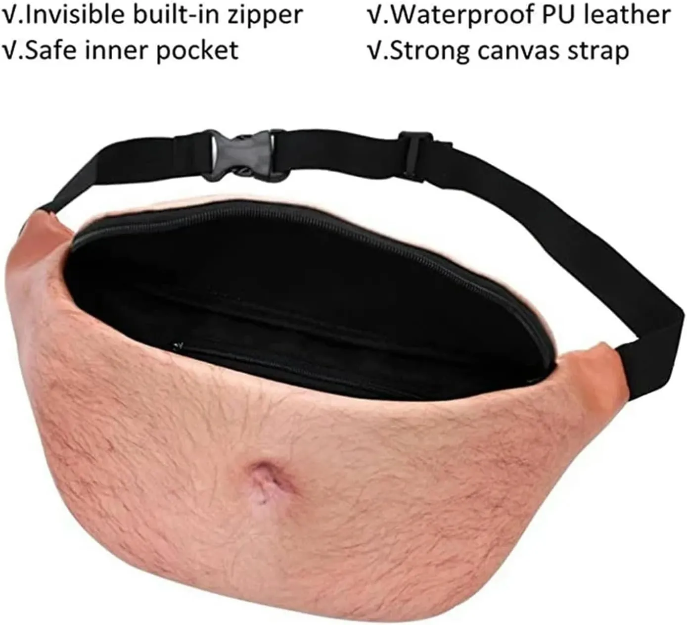 Funny Pop Dad Money Belt Bag, Womwn Travel Shoulder Bags Flesh Color Creative Fanny Pack Beer Fat Belly Bum Pouch Waist Bag