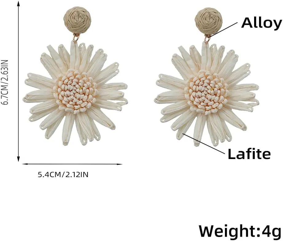 FUTIMELY Bohemian Raffia Flower Drop Dangle Earrings Large Light Daisy Floral Statement Earring Fashion Beach Vacation Earring for Women Teen Girls