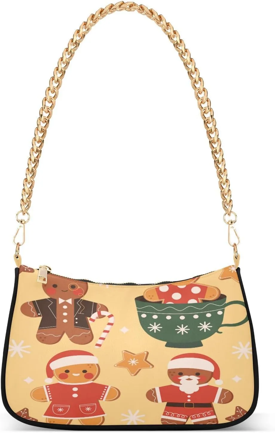 Gingerbread Snow Womens Shoulder Bag Hobo Tote Handbag for Women Gold Chain Crossbody Bag with Zipper Clutch Purse Handbags