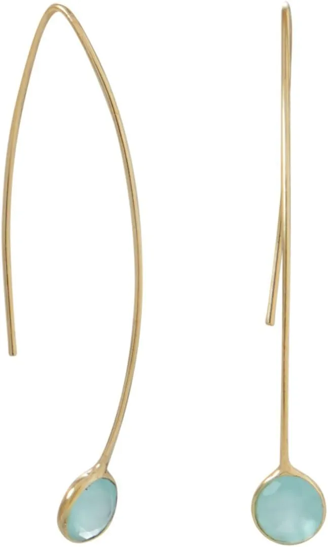 Gold-plated Sterling Silver Curved Wire Earrings with Blue Glass