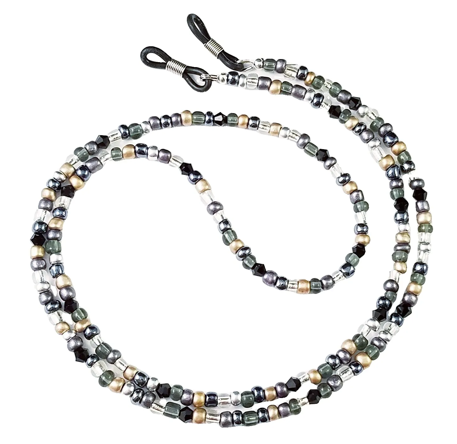 Grey Black and Tan Multi, Handmade Beaded Eyeglass Sunglass Chain Holder Leash, Grey Black and Tan Multi