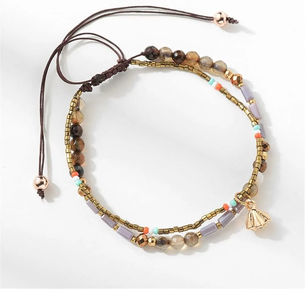Handmade Adjustable Wrap Bracelet Bohemian String Braided Beads Anklets Gifts for Women