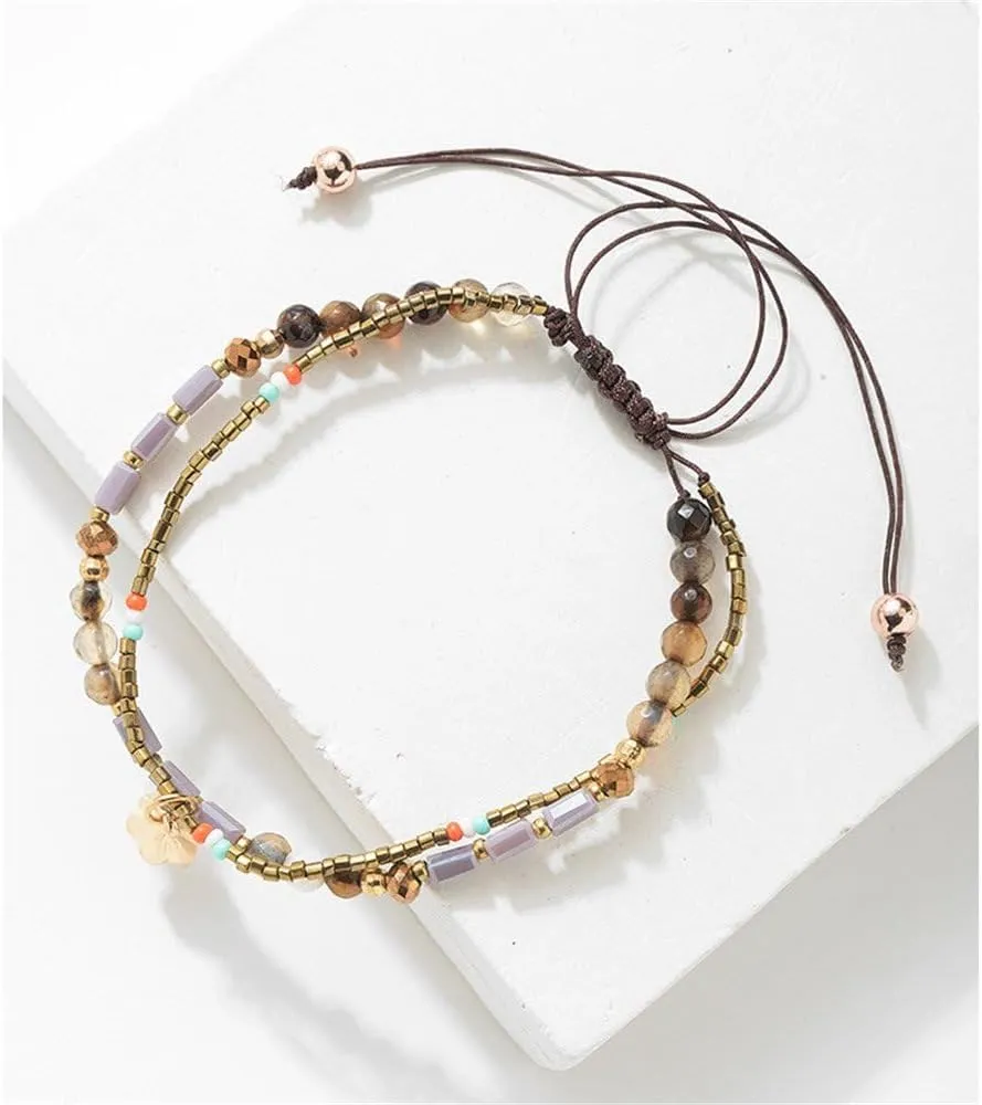 Handmade Adjustable Wrap Bracelet Bohemian String Braided Beads Anklets Gifts for Women