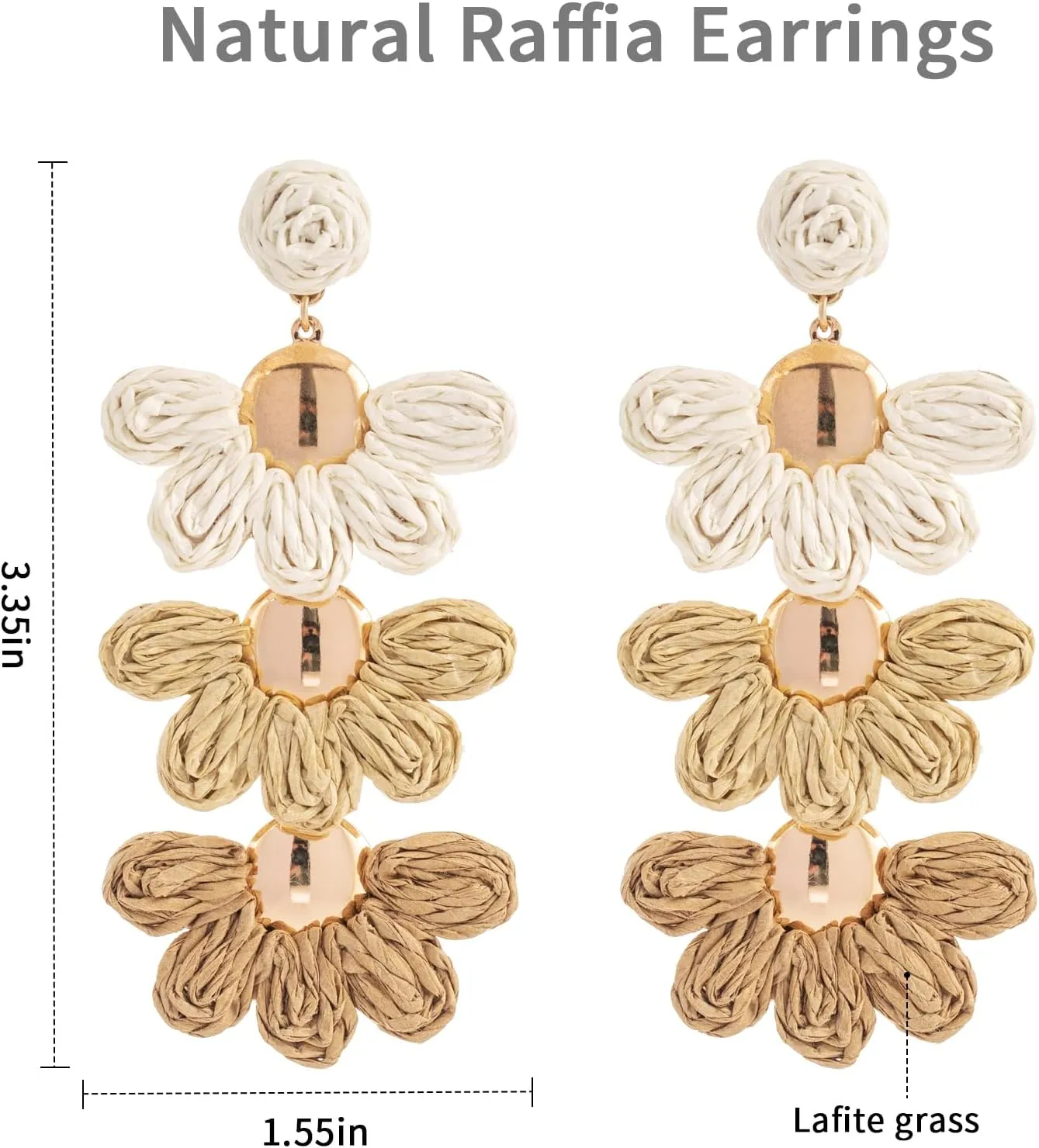 Handmade Raffia Flower Drop Dangle Earring- Boho Statement flower Petal Earrings for Summer