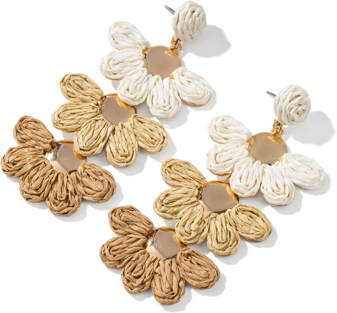 Handmade Raffia Flower Drop Dangle Earring- Boho Statement flower Petal Earrings for Summer