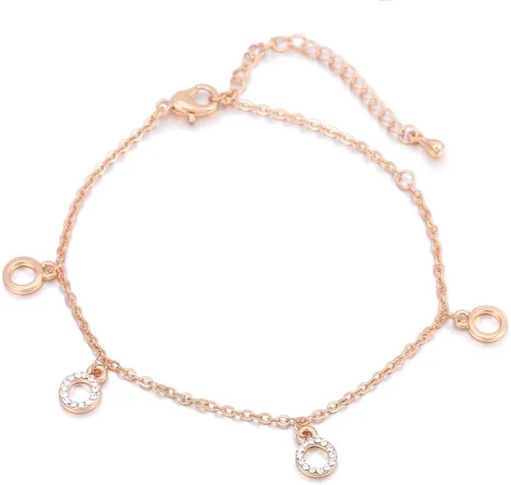 Heart Copper Anklets Women Crystal Lovely Ankle Bracelet Color Gold Color Beach Foot Jewelry (Style 4-Rose Gold- )