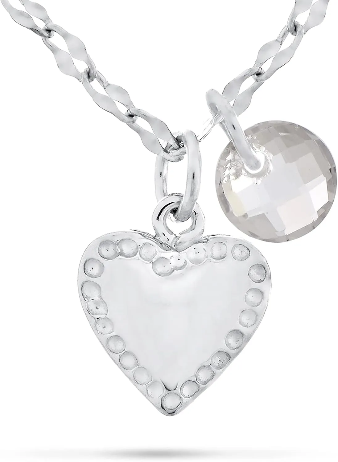 Helen Andrews Sterling Silver 9mm Heart with 5mm Faceted Glass Dangle Pendant 16 plus 2-inch Necklace