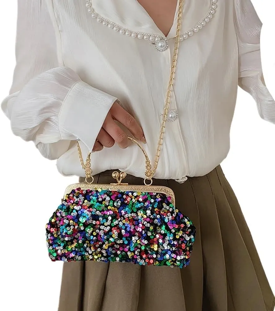 HUFFA Evening Party Glitter Shoulder Bag Clutch Bag Crystal Female Party Wedding Handbag Chain Shoulder Crossbody Bags (Color : Blue, Size : One Size)