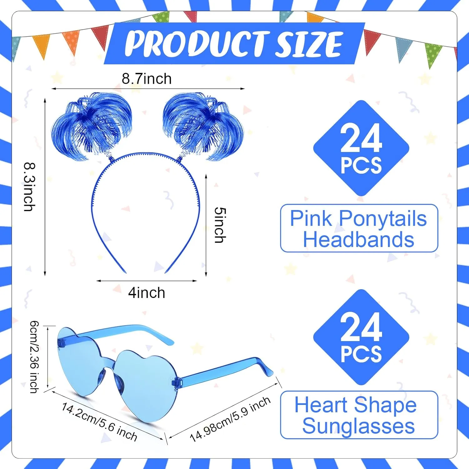 Jexine 48 Pcs Halloween Tinsel Wrapped Ponytails Headband Rimless Heart Shape Sunglasses for Women Costume