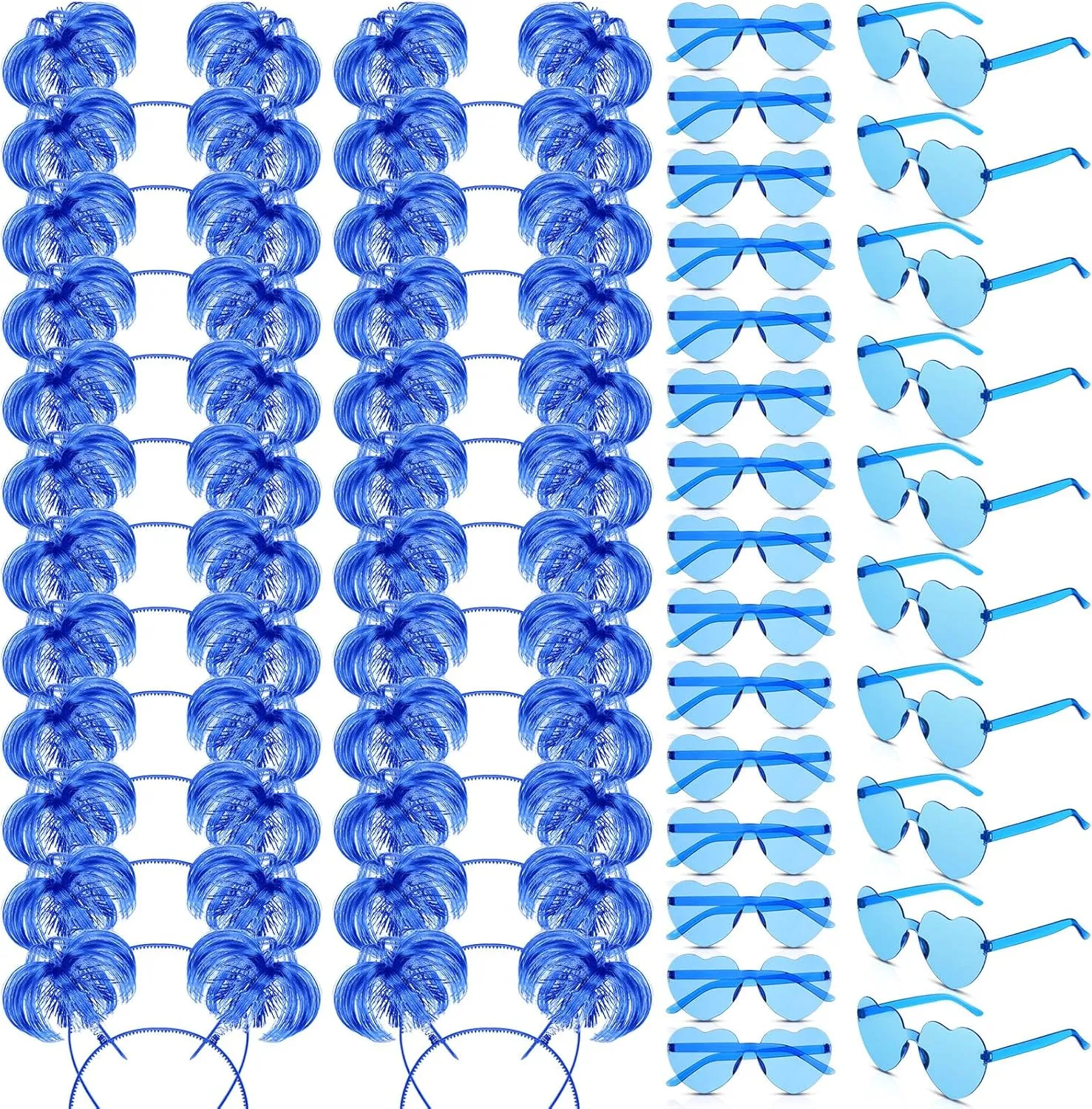 Jexine 48 Pcs Halloween Tinsel Wrapped Ponytails Headband Rimless Heart Shape Sunglasses for Women Costume